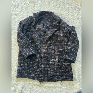 Theory Clairene RB Bouclé Tweed Coat - Multi-Color Blue/Red/Cream - Small